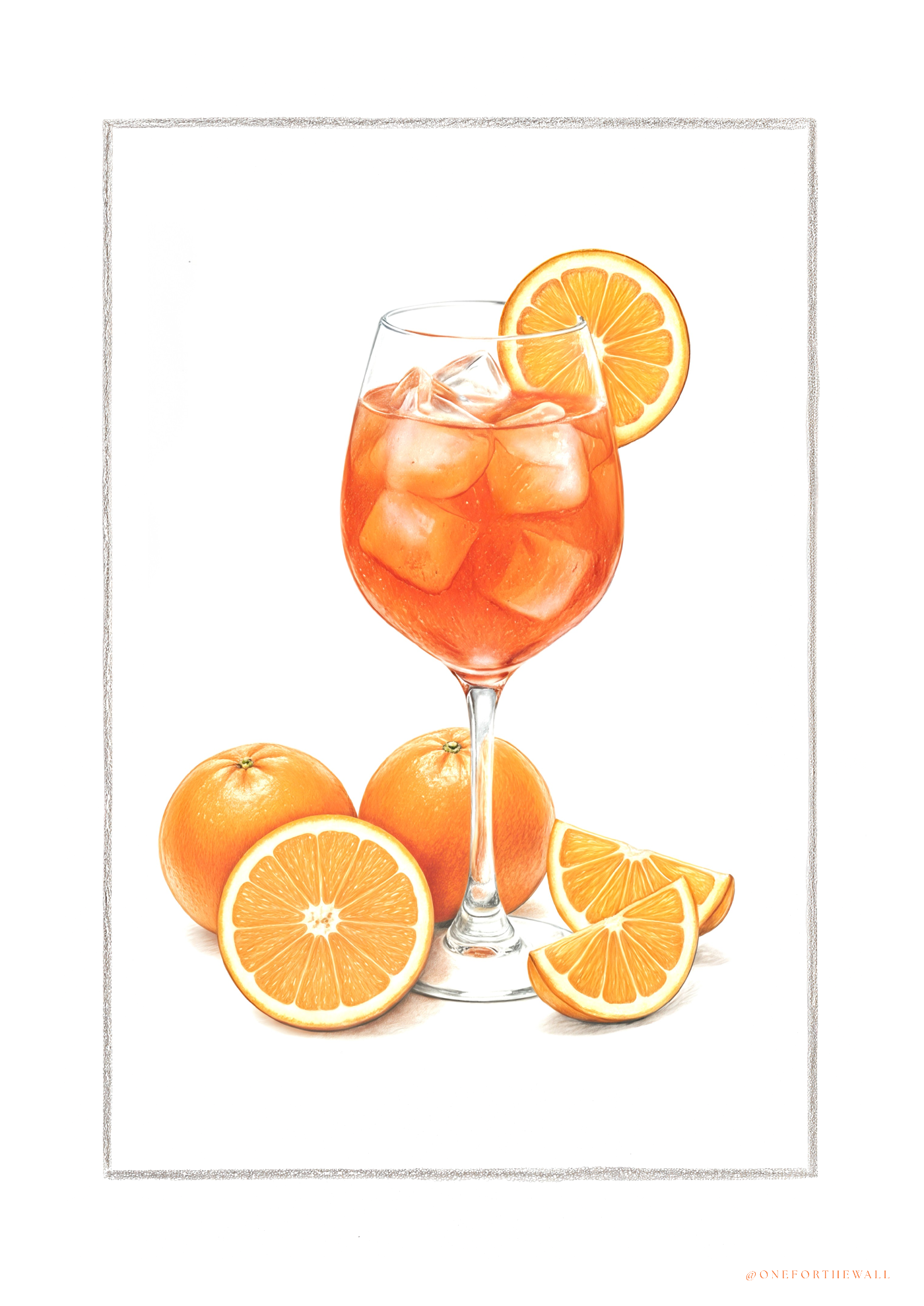 Aperol Spritz plakat med håndtegnet cocktail og appelsiner – nordisk minimalistisk køkkenplakat