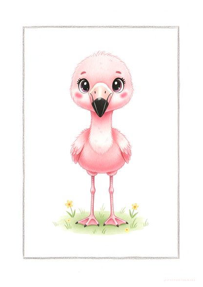 Personlig flamingoplakat med navn til børneværelset – nordisk minimalistisk motiv