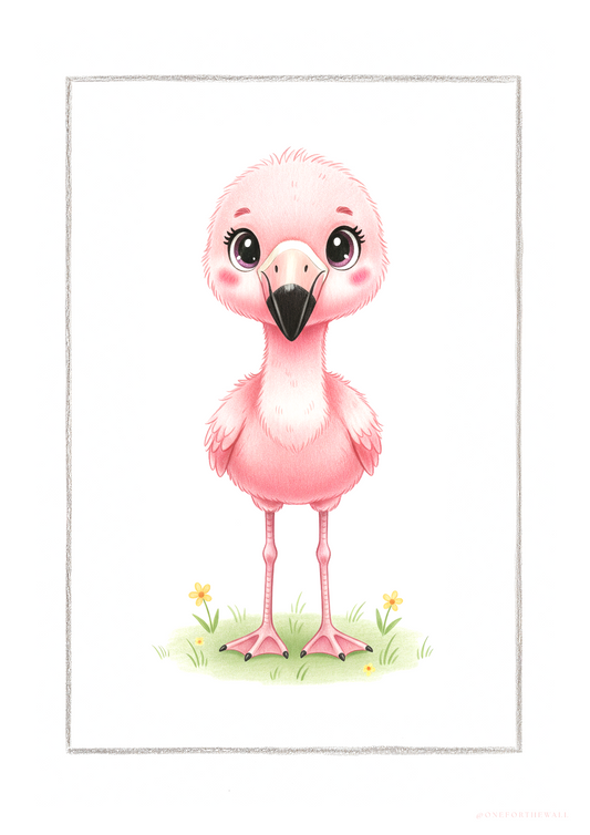 Personlig flamingoplakat med navn til børneværelset – nordisk minimalistisk motiv