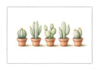 5 kaktus på stribe - Art Print