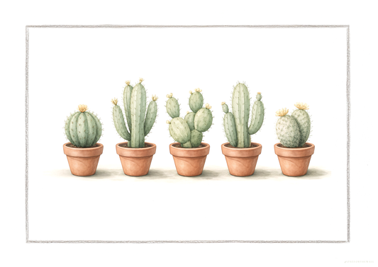 5 kaktus på stribe - Art Print