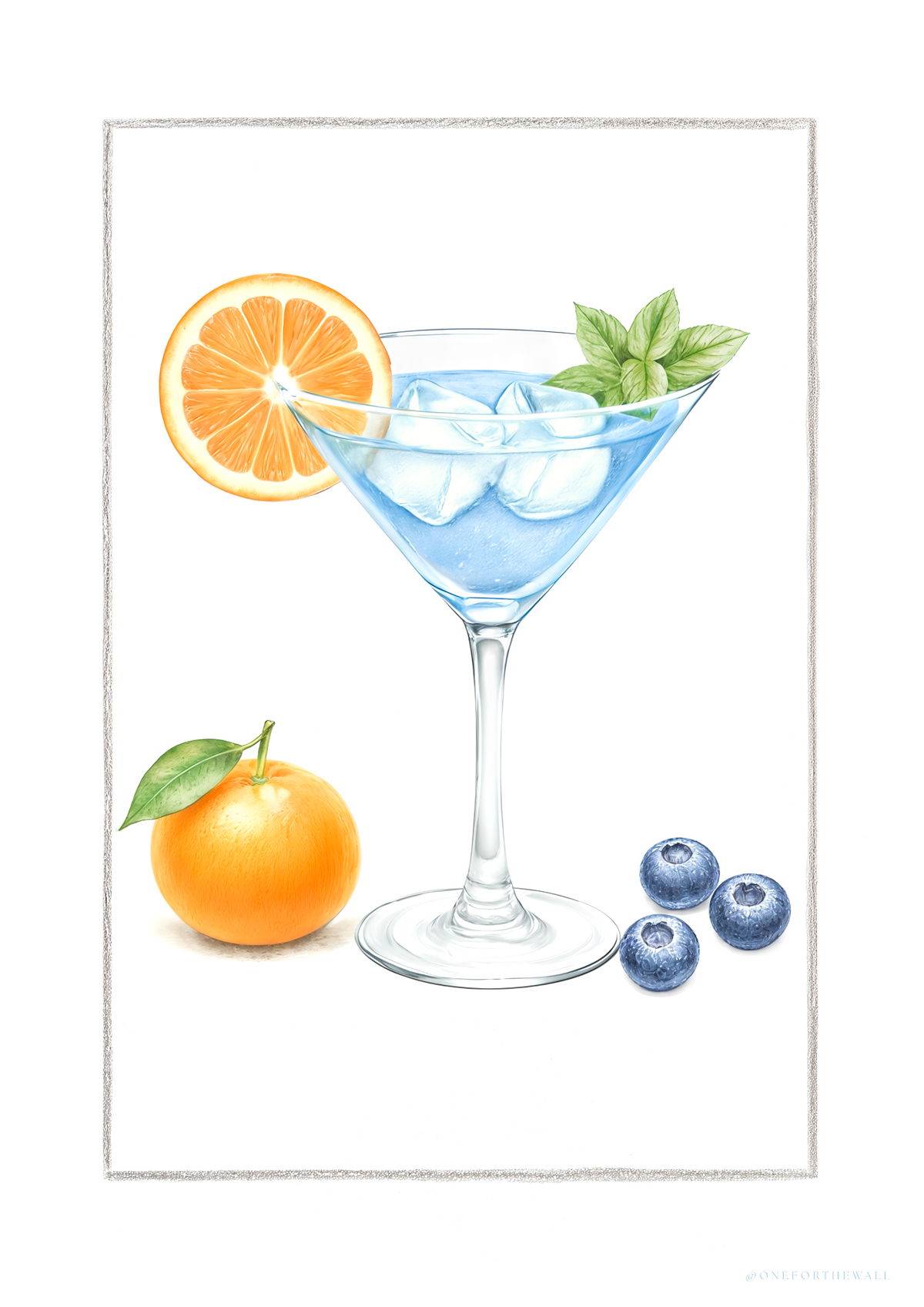 Polar Martini plakat med håndtegnet iskold cocktail og appelsin – nordisk minimalistisk cocktailplakat