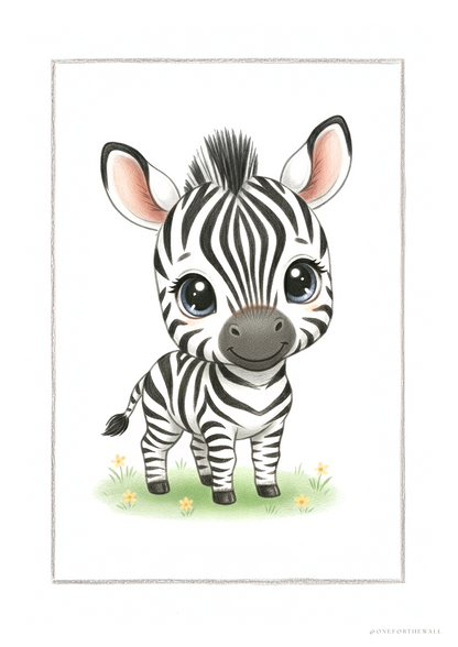 Personlig zebraplakat med navn til børneværelset – nordisk minimalistisk motiv
